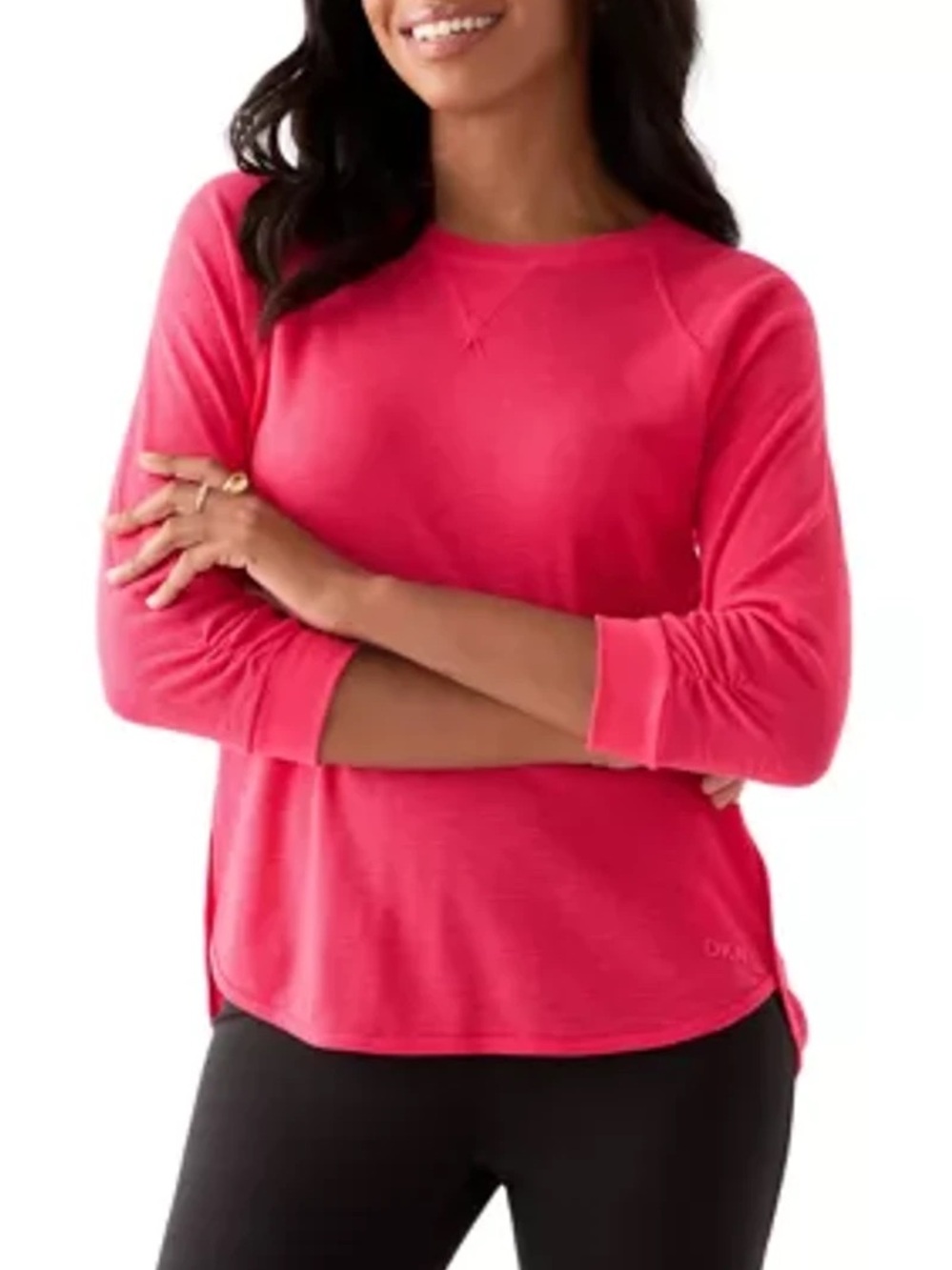 DKNY Women's 3/5 Sleeve Waffle Top - Bright Pink